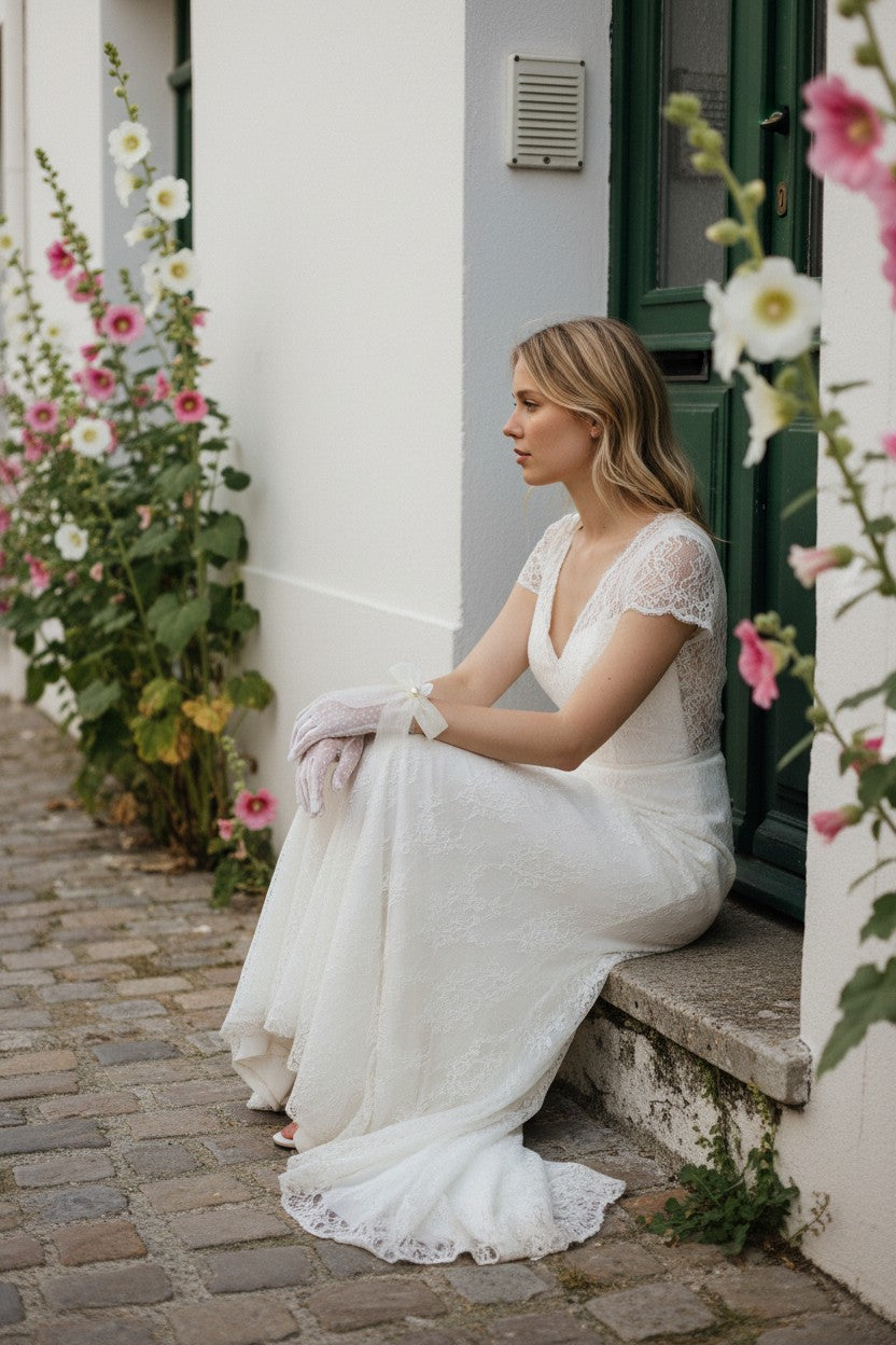 Pearl Lace Bridal Gloves — Short