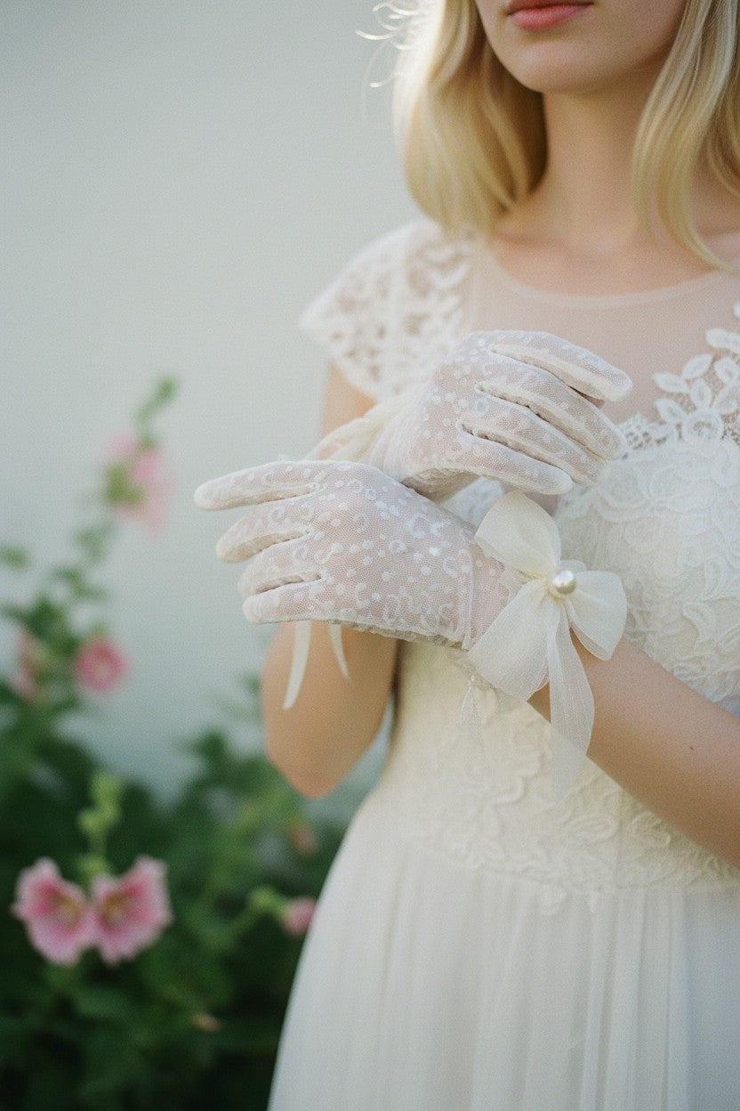 Pearl Lace Bridal Gloves — Short