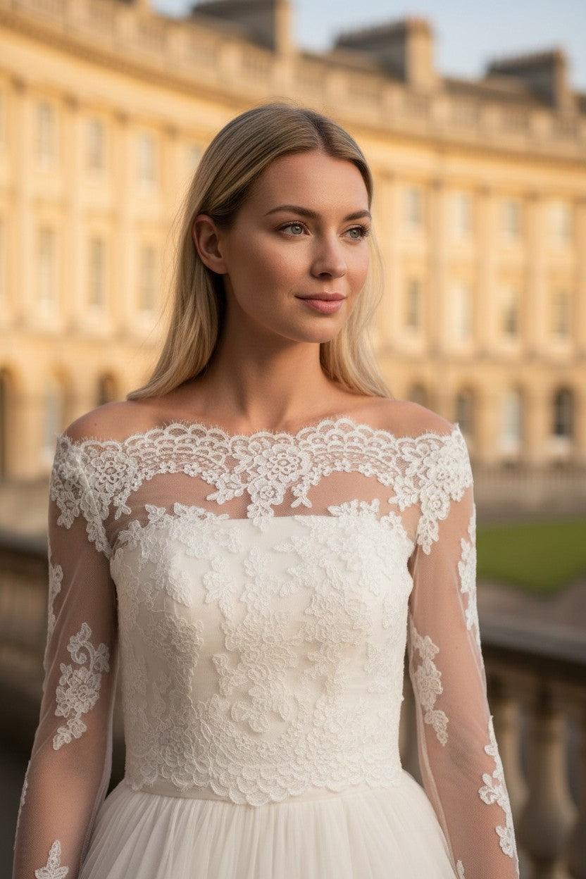 Long Sleeve Lace Bridal Bolero — Long, XL to S