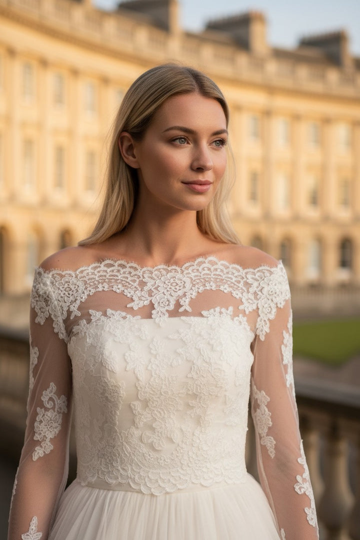 Long Sleeve Lace Bridal Bolero — Long, XL to S