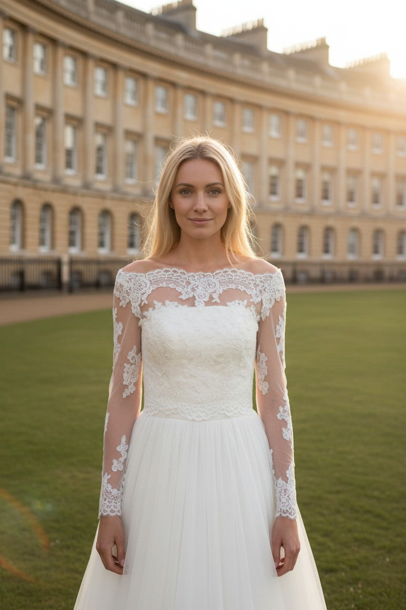 Long Sleeve Lace Bridal Bolero — Long, XL to S