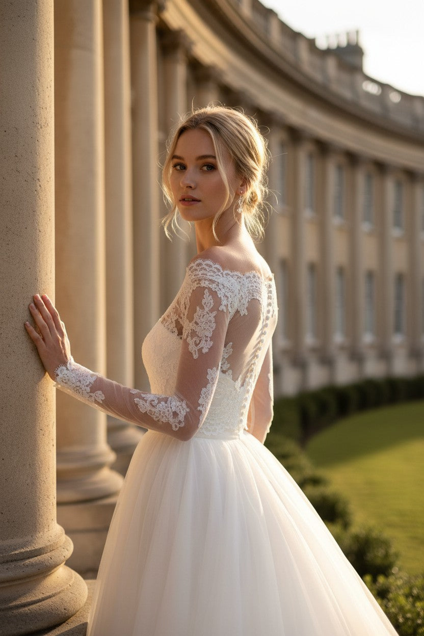 Long Sleeve Lace Bridal Bolero — Long, XL to S