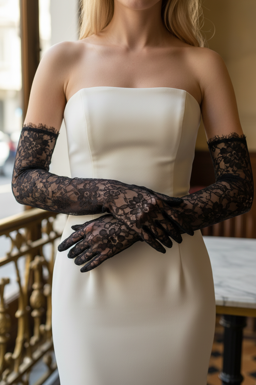 Lace Tulle Bridal Gloves — Long, One Size