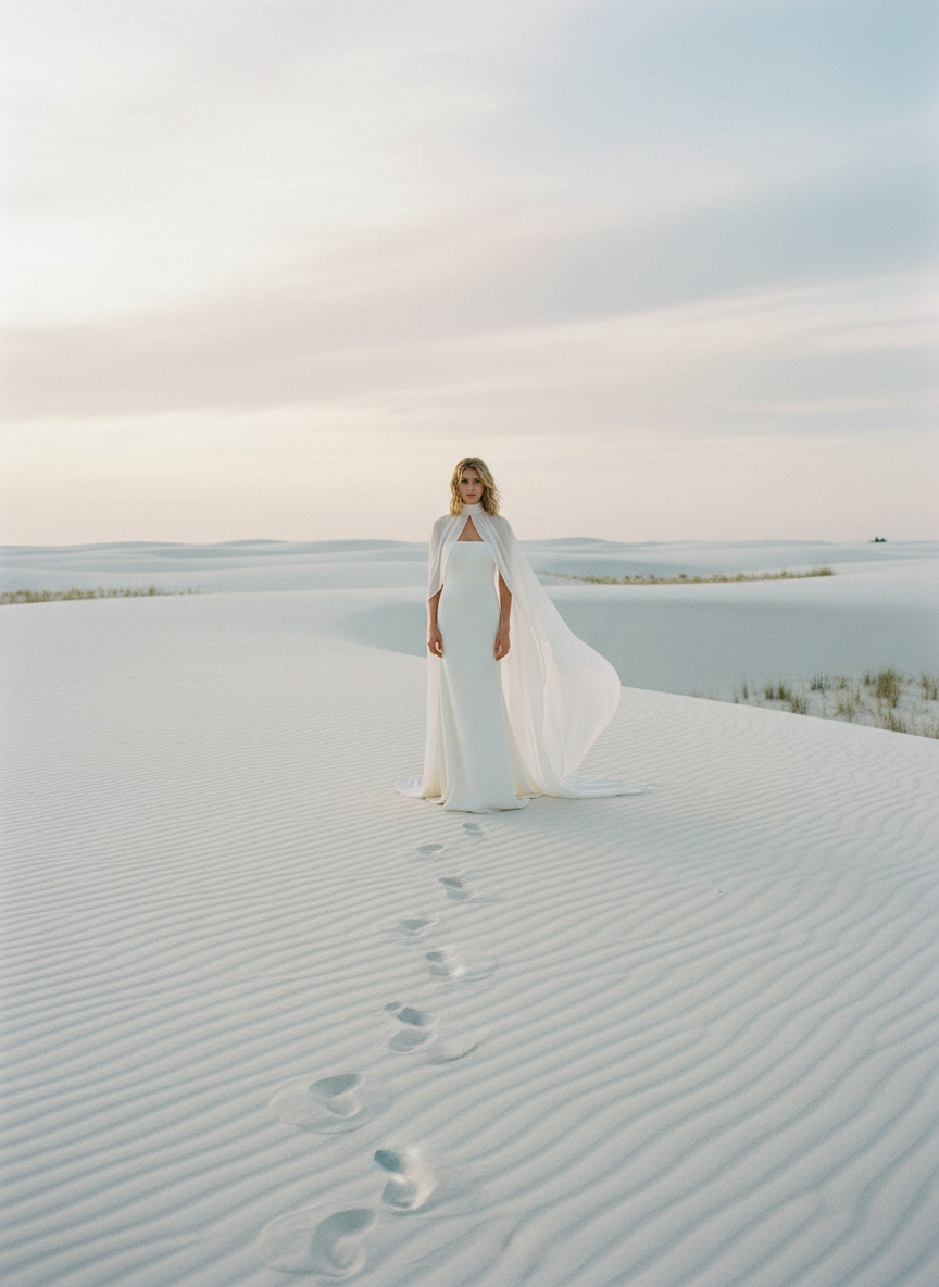 High Neck Chiffon Bridal Cape — Long, 11 Colours