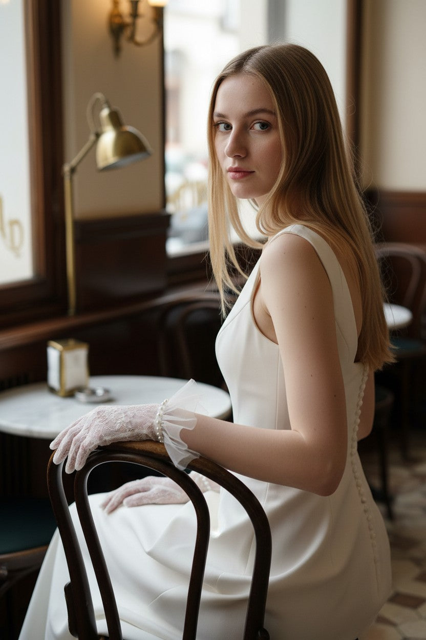 Pearl Ruffled Bridal Gloves — Short