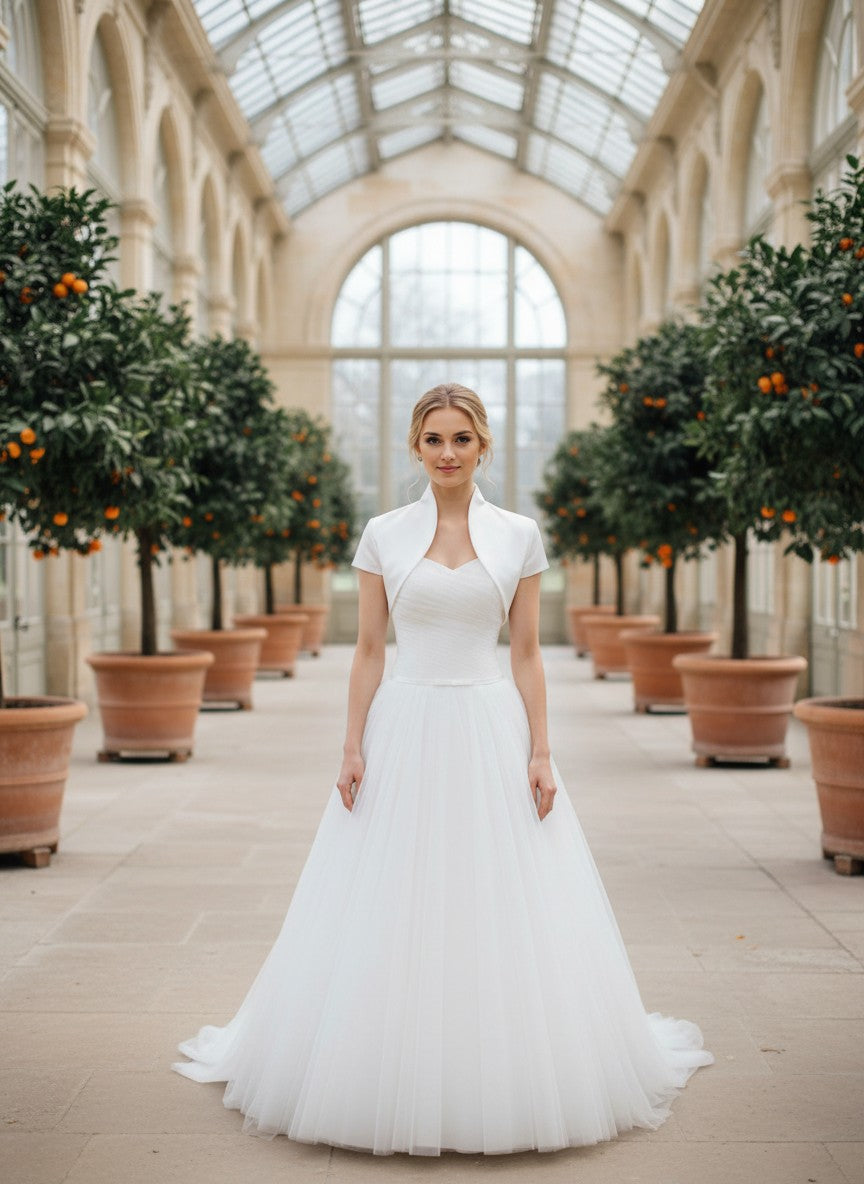 Cap Sleeve Bridal Bolero in Matte Satin — 11 Colours