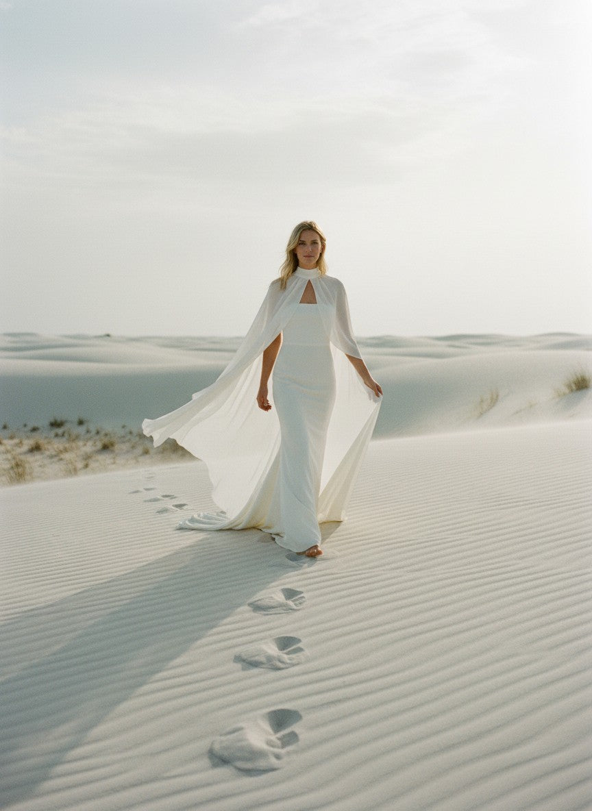 High Neck Chiffon Bridal Cape — Long, 11 Colours