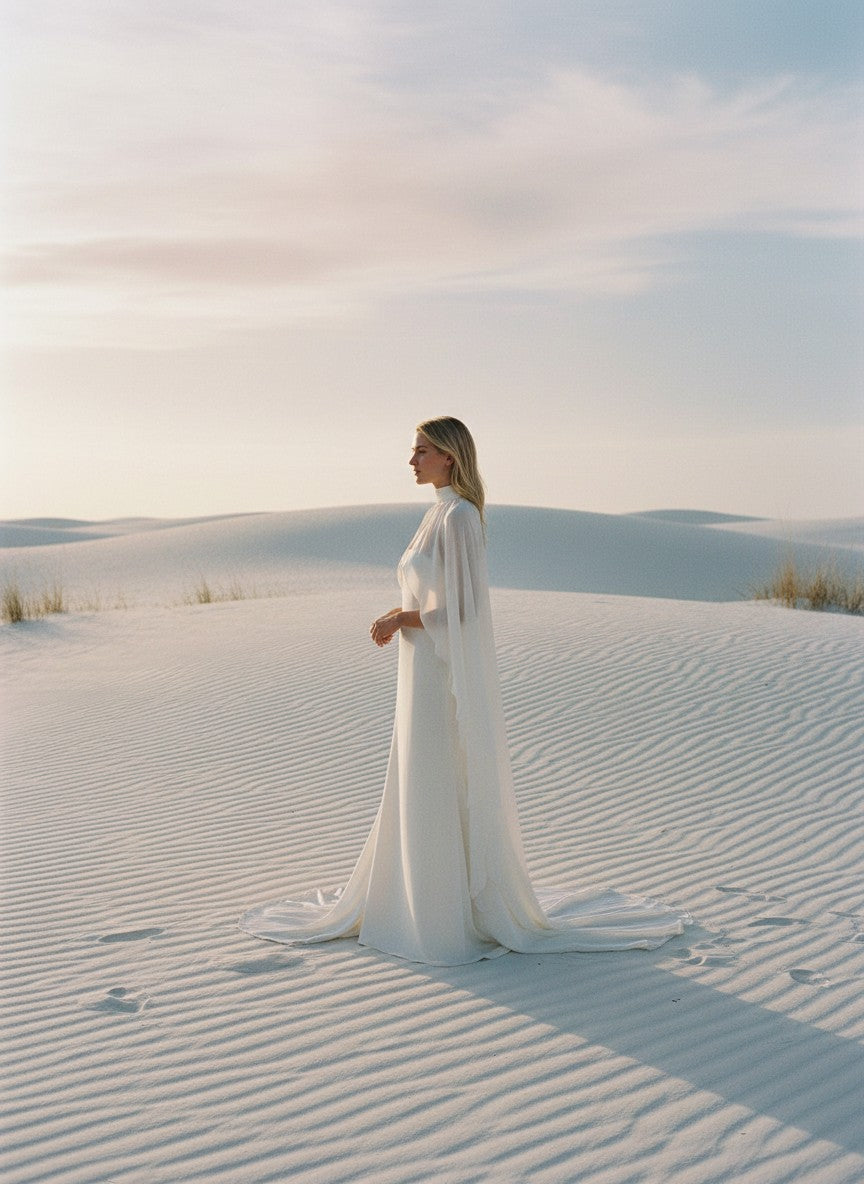 High Neck Chiffon Bridal Cape — Long, 11 Colours