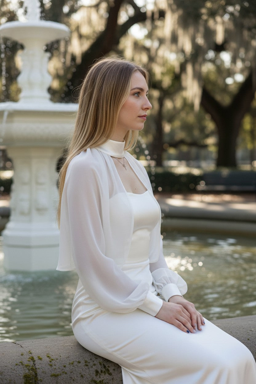 High Neck Long Sleeve Bridal Bolero — Long, One Size