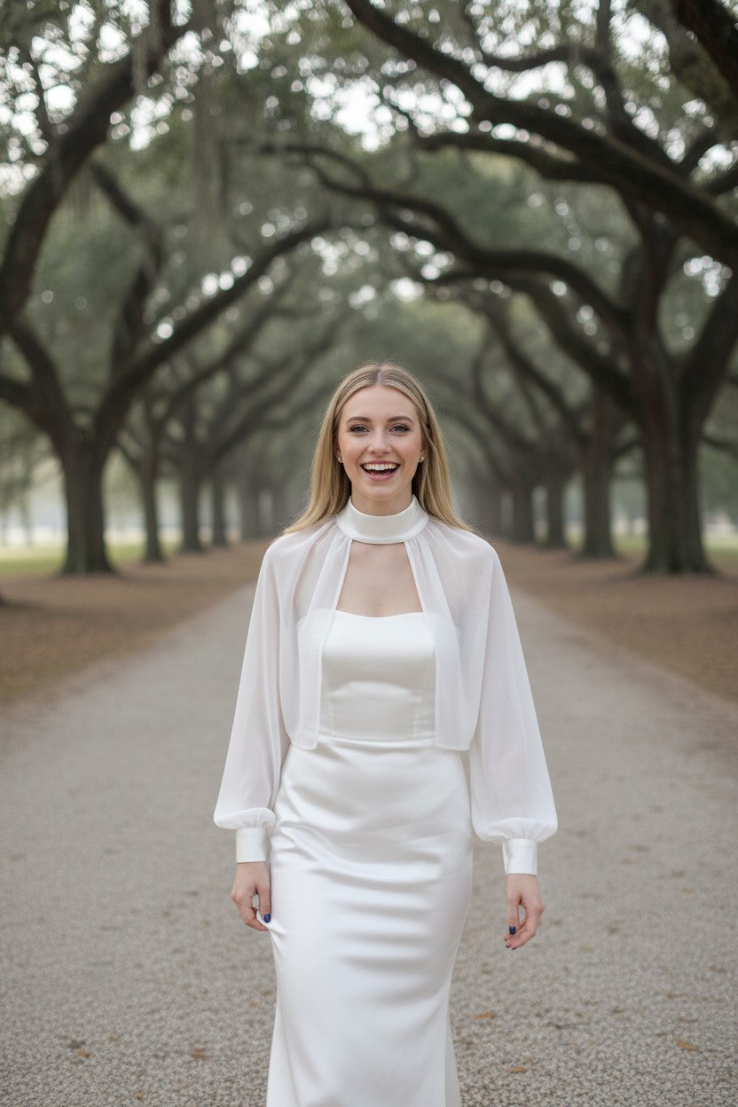 High Neck Long Sleeve Bridal Bolero — Long, One Size