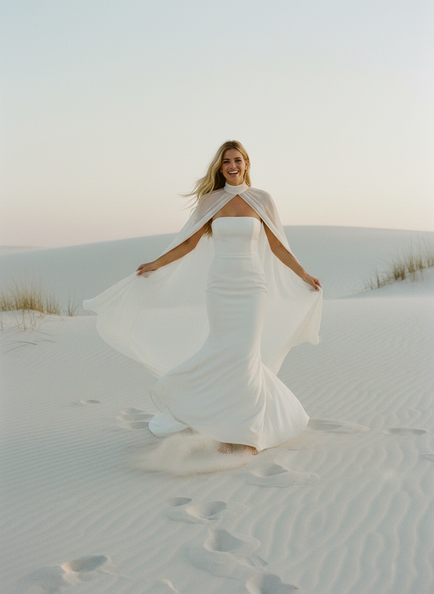 High Neck Chiffon Bridal Cape — Long, 11 Colours