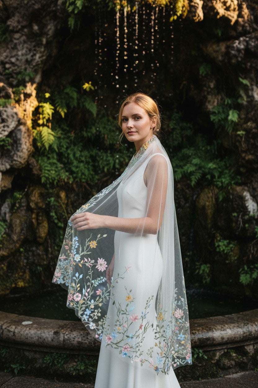 Lace Tulle Wedding Veil — Long, 3 Colours