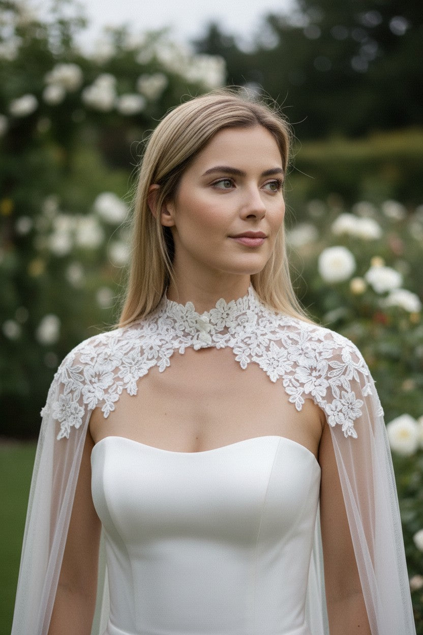 High Neck Lace Bridal Bolero — 3 Colours, One Size