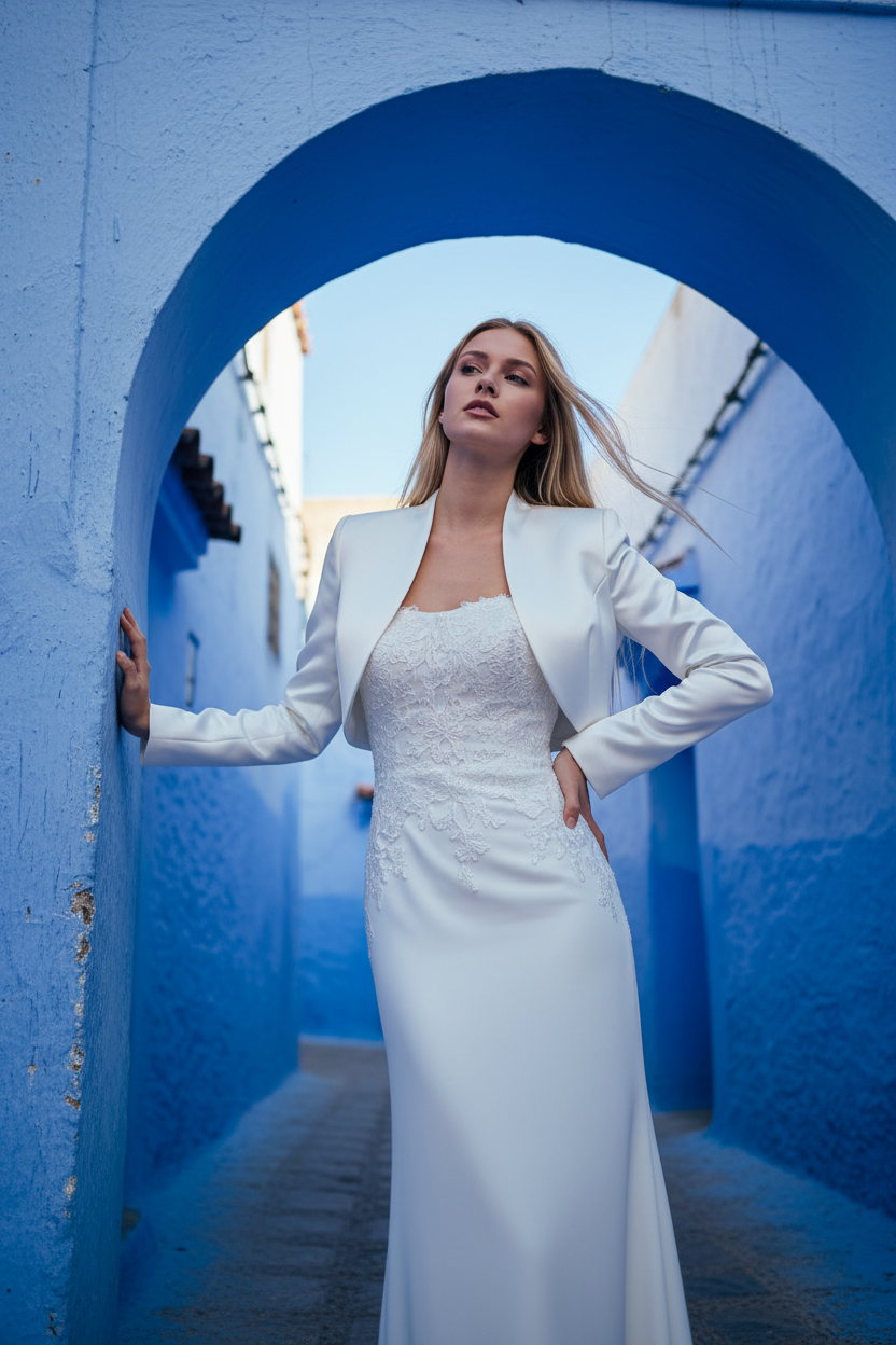 Long Sleeve Satin Bridal Bolero — Plus Size, 4 Colours