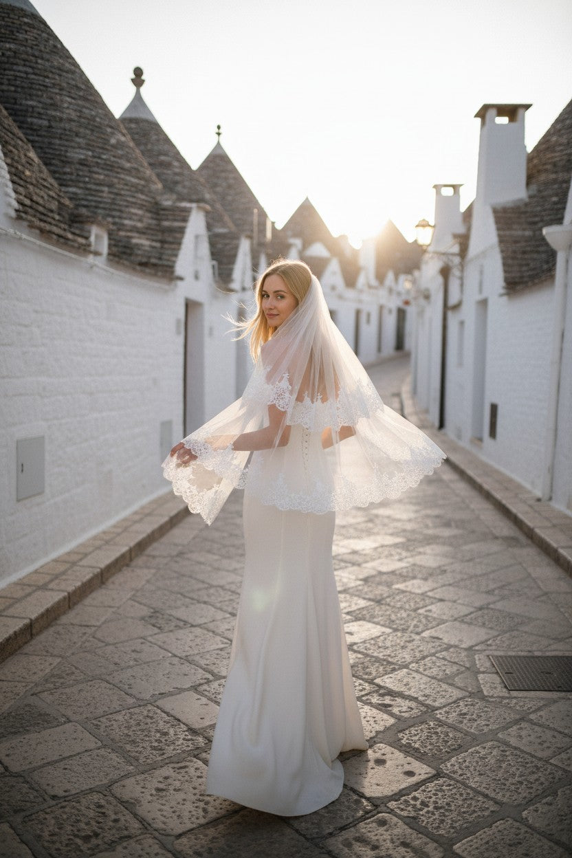 Lace Appliqué Wedding Veil — Short
