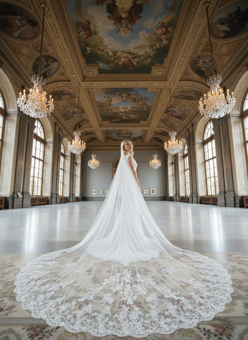 Cathedral Lace Wedding Veil — Single Tier, 300 to 500 cm