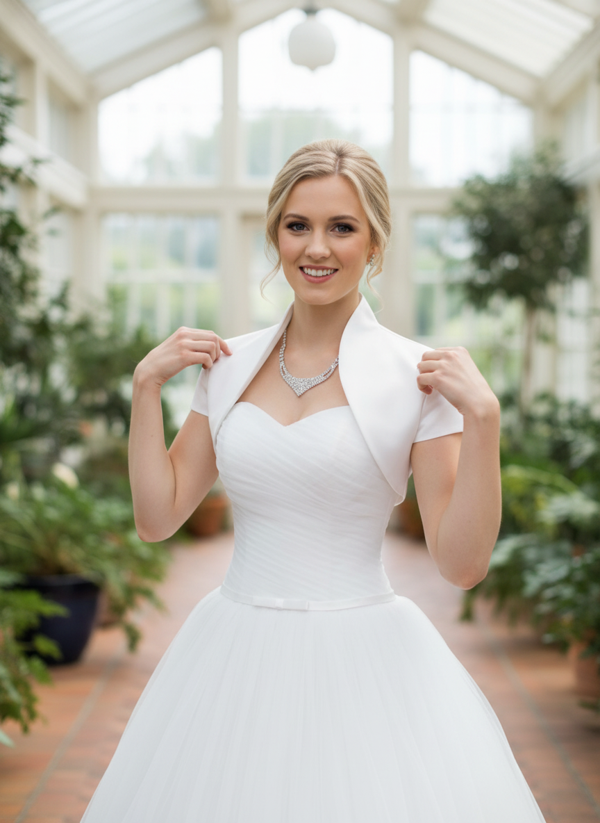 Cap Sleeve Bridal Bolero in Matte Satin — 11 Colours
