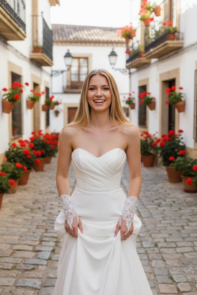 Pearl Tulle Bridal Gloves — Short