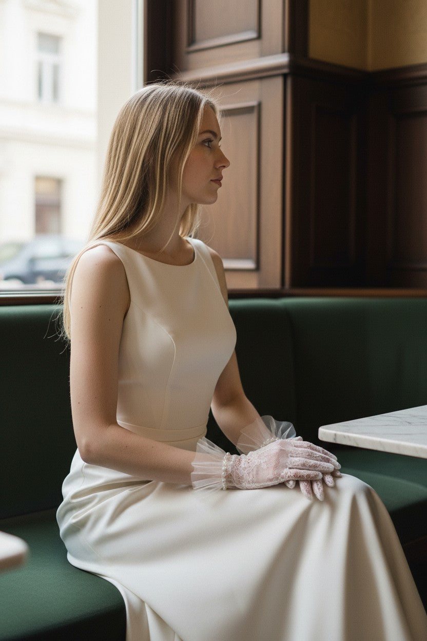Pearl Ruffled Bridal Gloves — Short