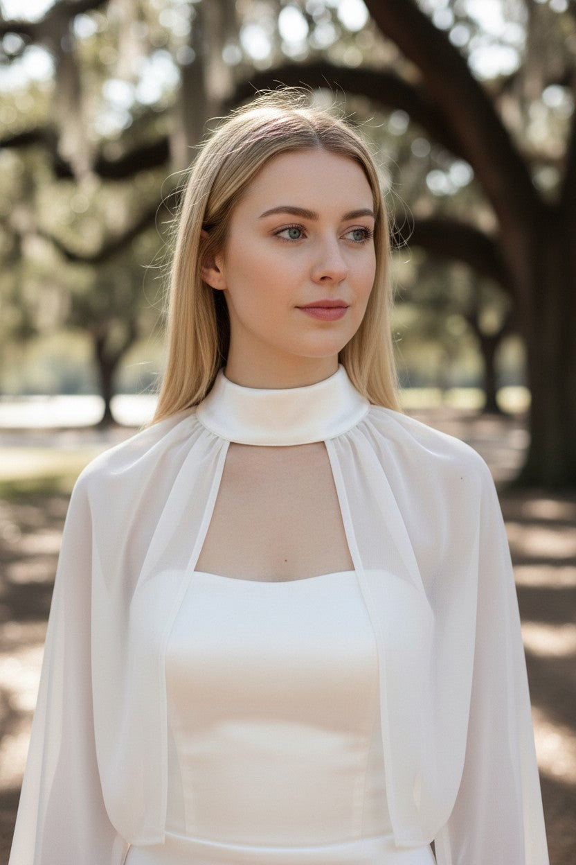 High Neck Long Sleeve Bridal Bolero — Long, One Size