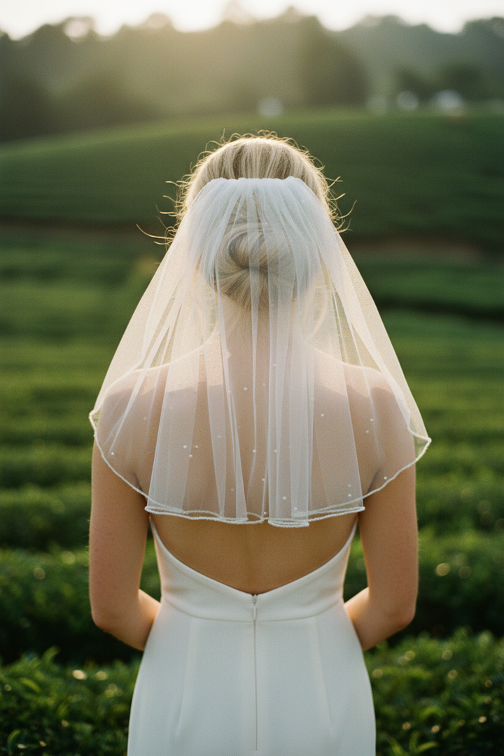 Voile de mariée court en cristal — Tulle souple avec peigne