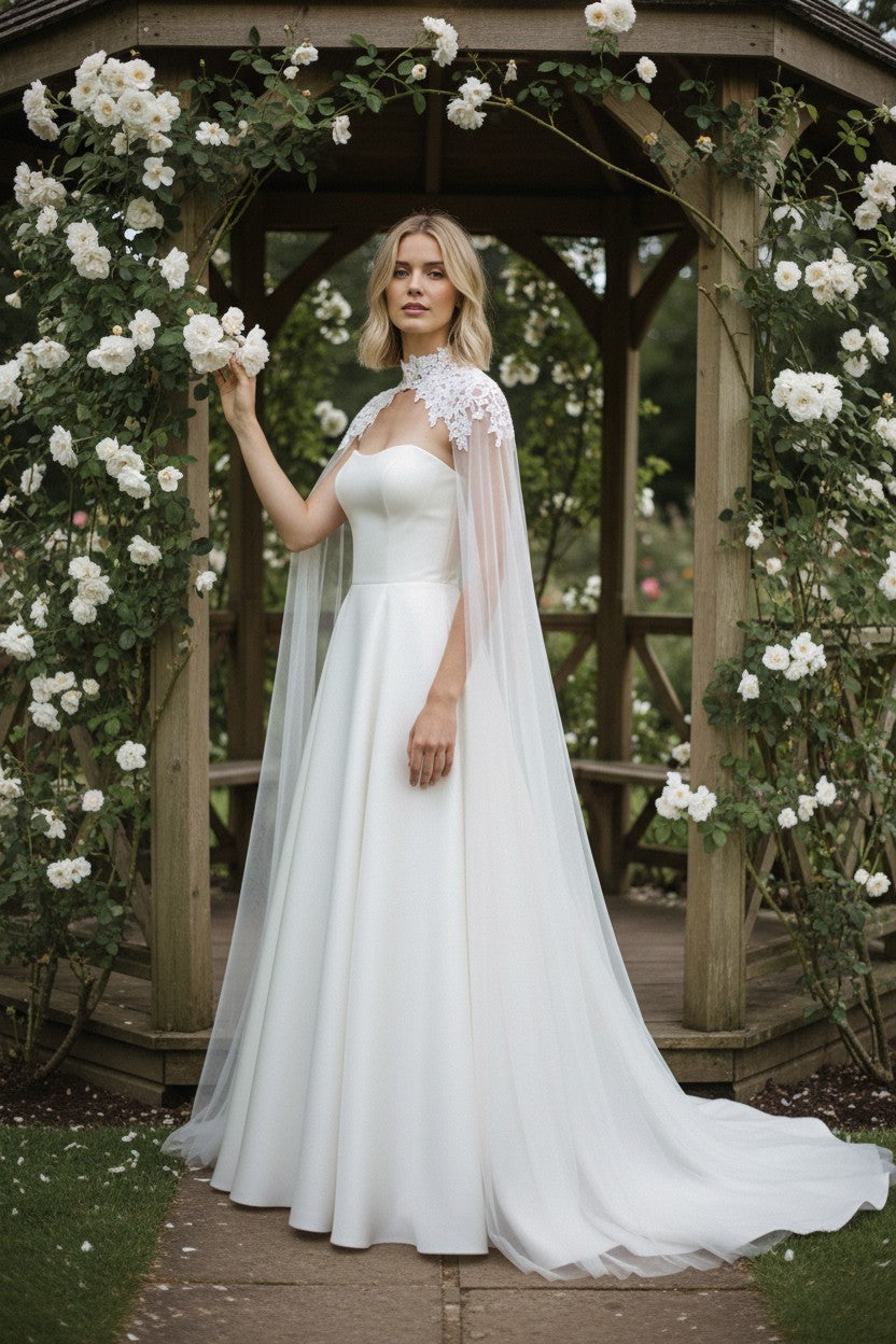 High Neck Lace Bridal Bolero — 3 Colours, One Size