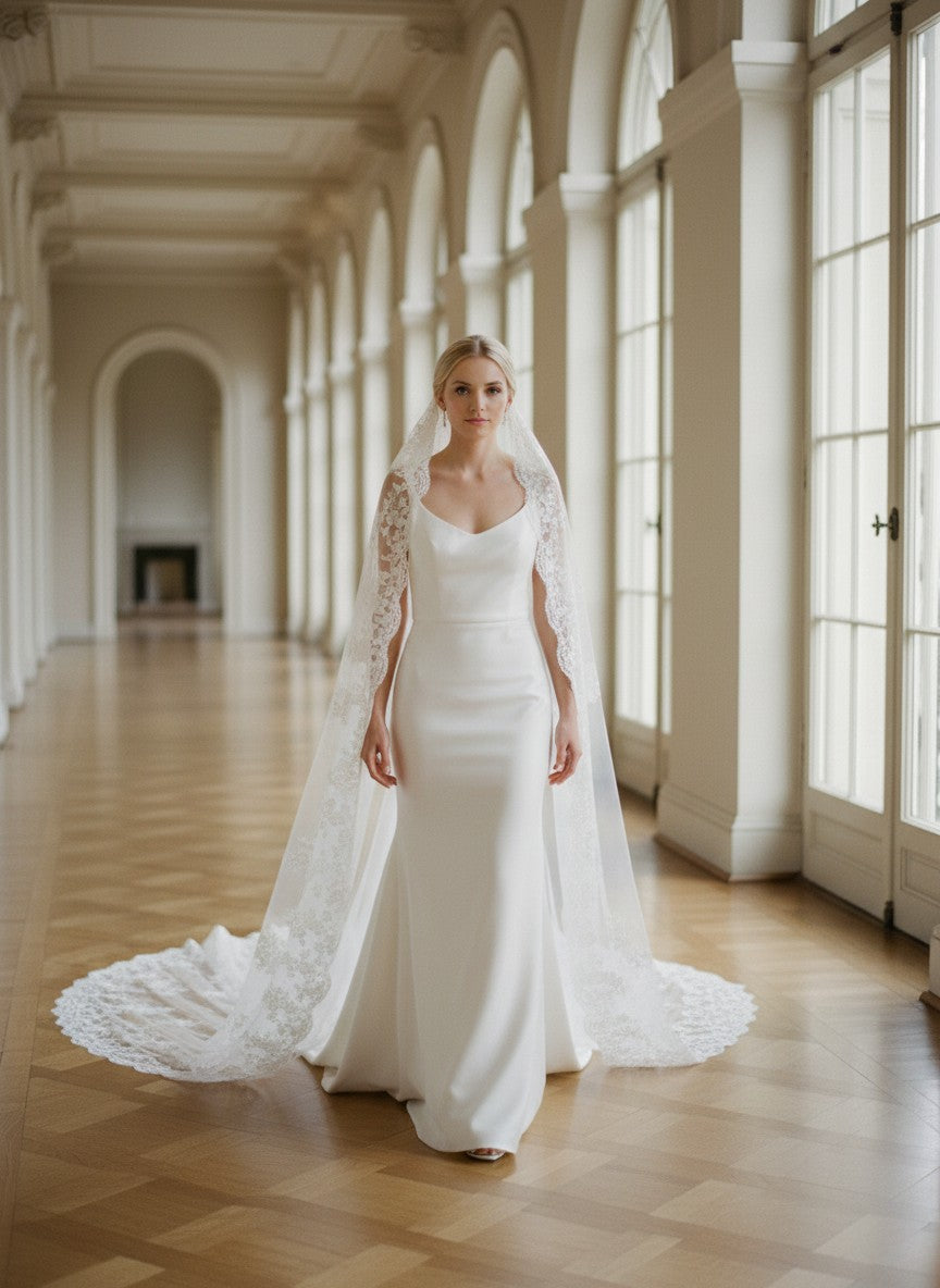 Cathedral Lace Wedding Veil — Single Tier, 300 to 500 cm