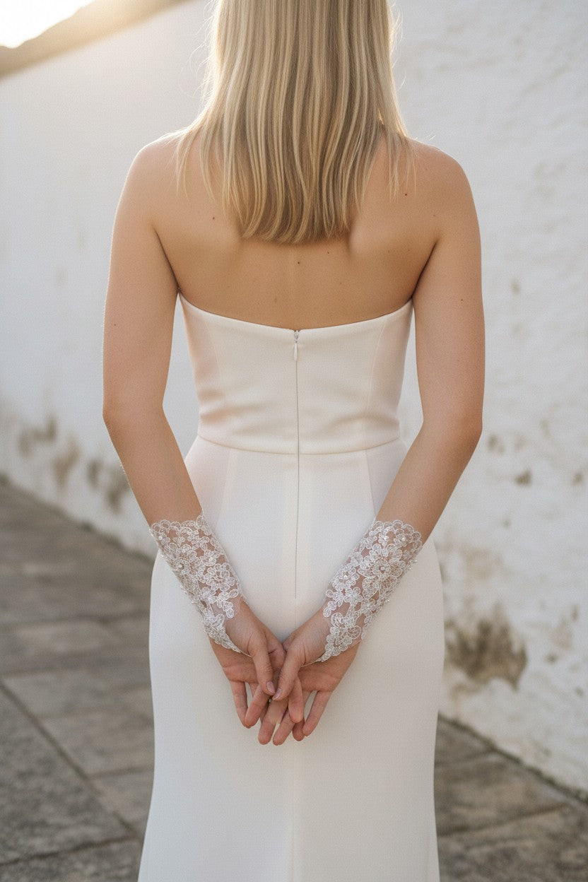 Pearl Tulle Bridal Gloves — Short