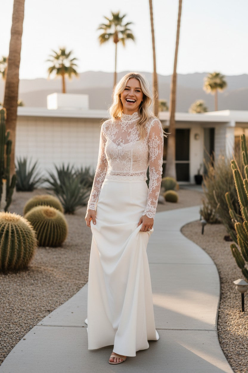 High Neck Long Sleeve Bridal Bolero — Long, L to 3XL