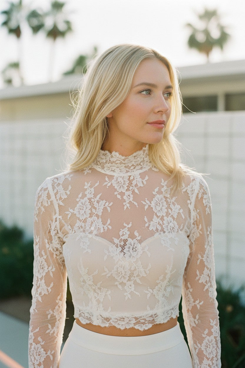 High Neck Long Sleeve Bridal Bolero — Long, L to 3XL