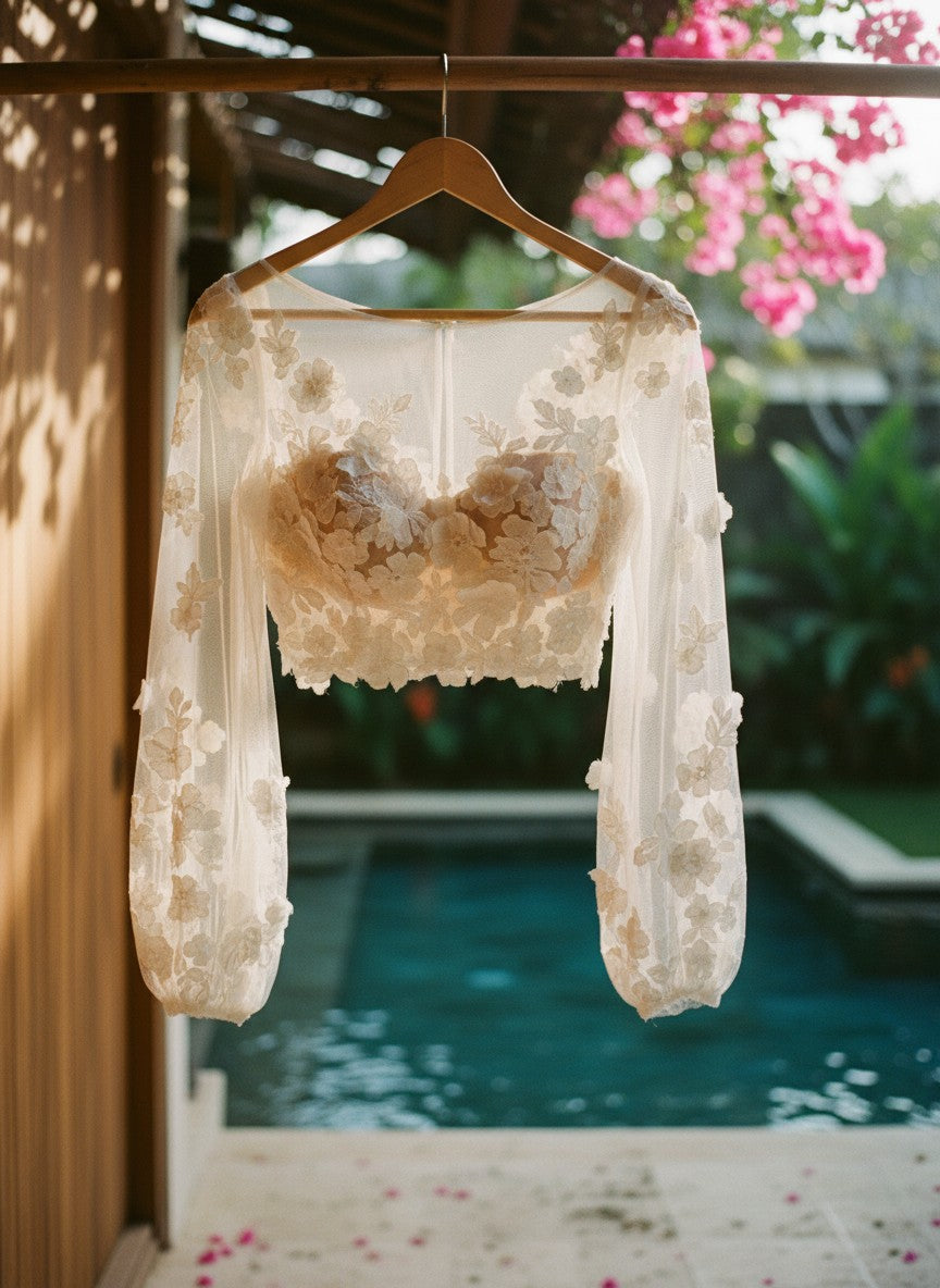 3D Floral Bridal Bolero — Long Sleeves, XS to 5XL