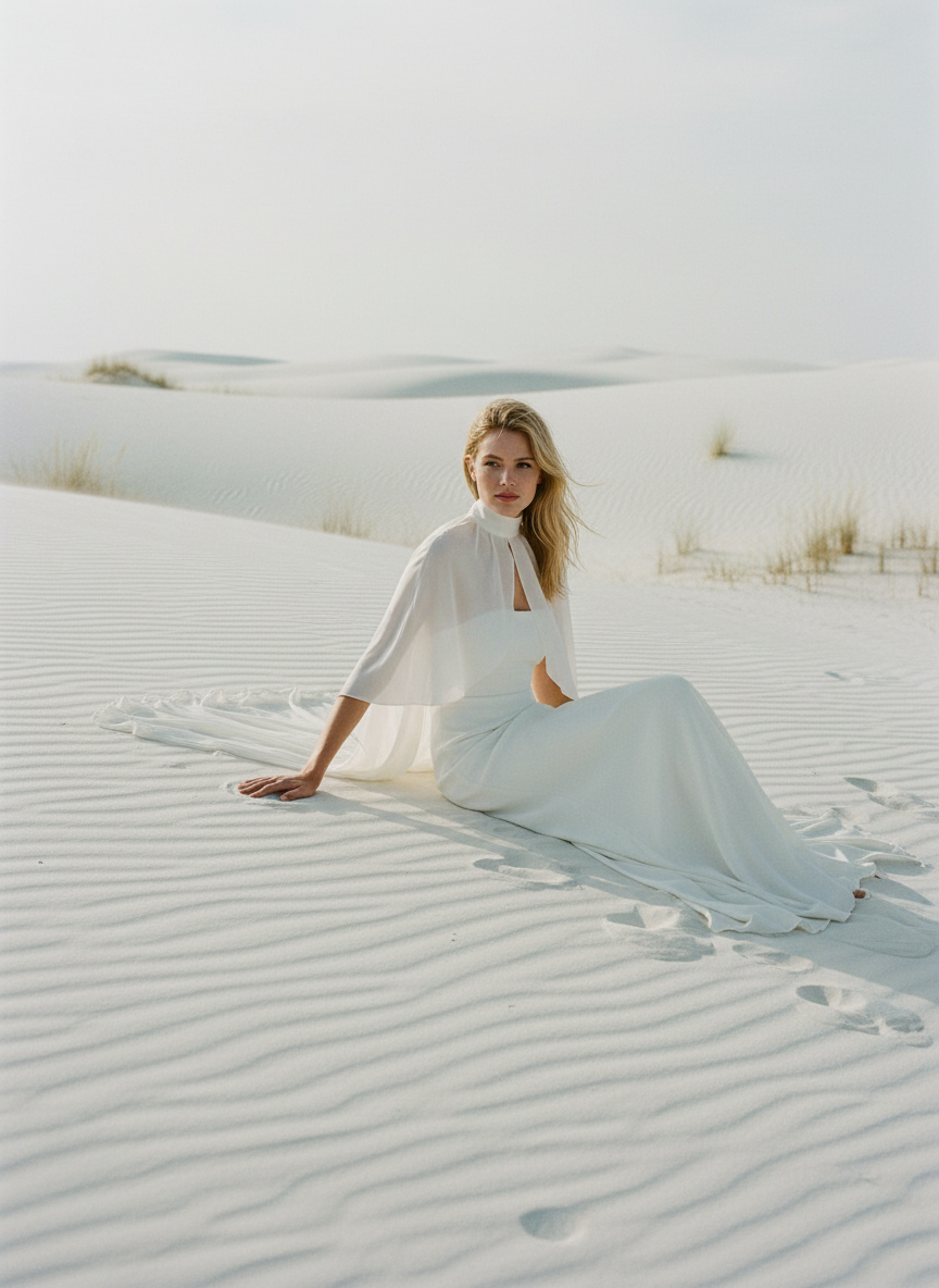 High Neck Chiffon Bridal Cape — Long, 11 Colours