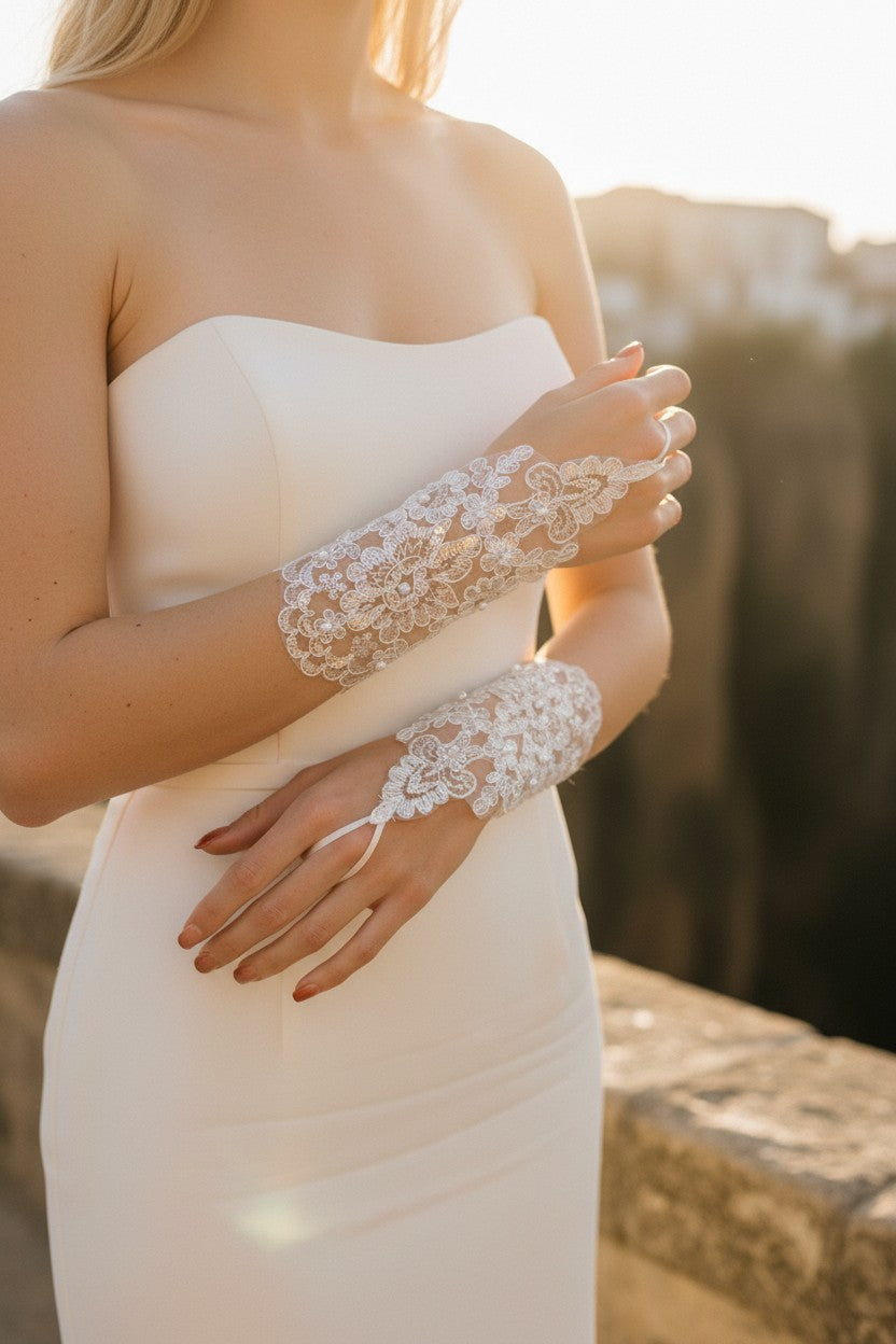 Pearl Tulle Bridal Gloves — Short