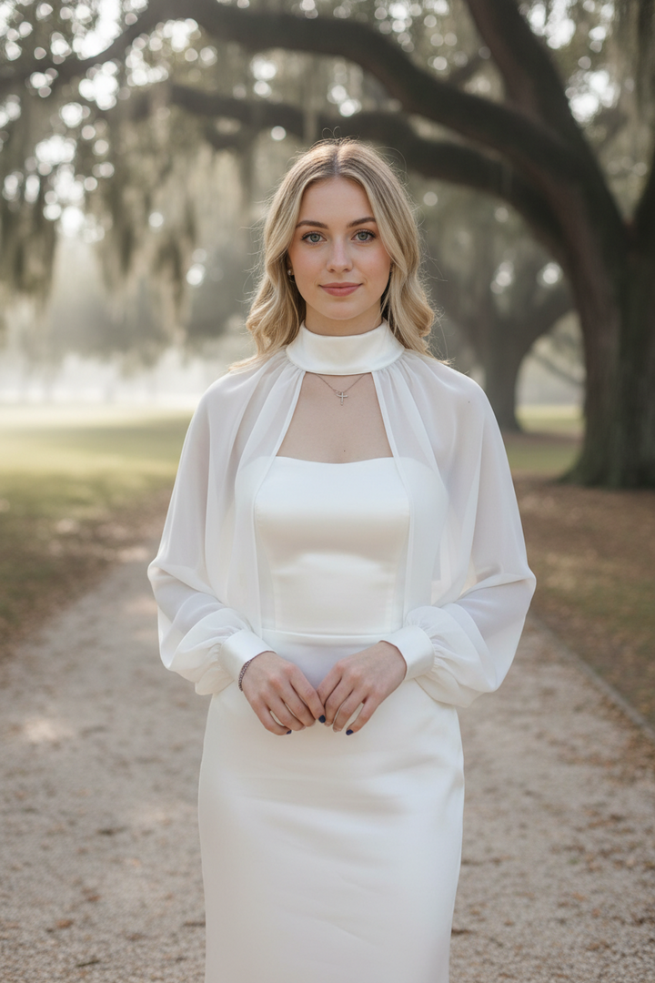 High Neck Long Sleeve Bridal Bolero — Long, One Size