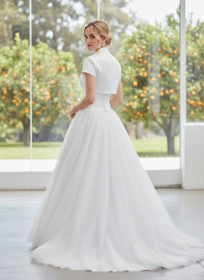 Cap Sleeve Bridal Bolero in Matte Satin — 11 Colours