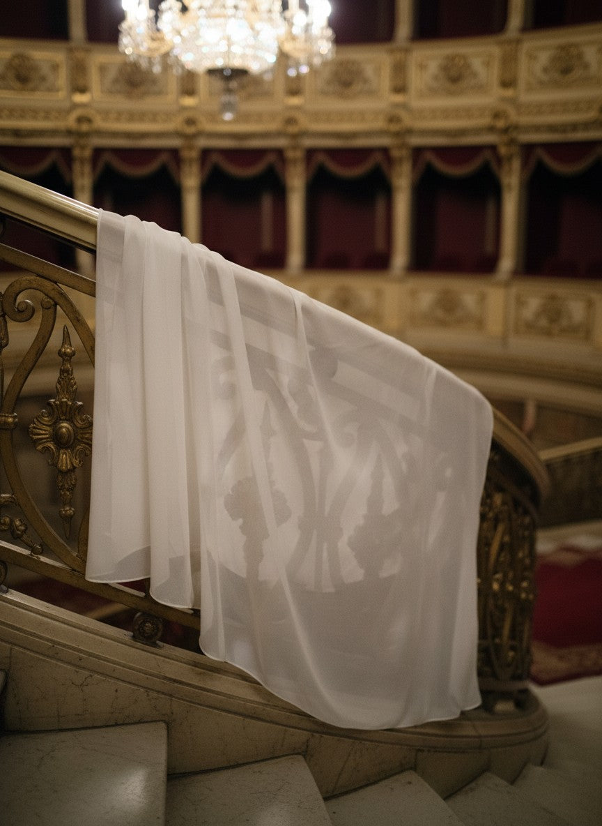 Chiffon Bridal Cape with Train — Round Neck, One Size