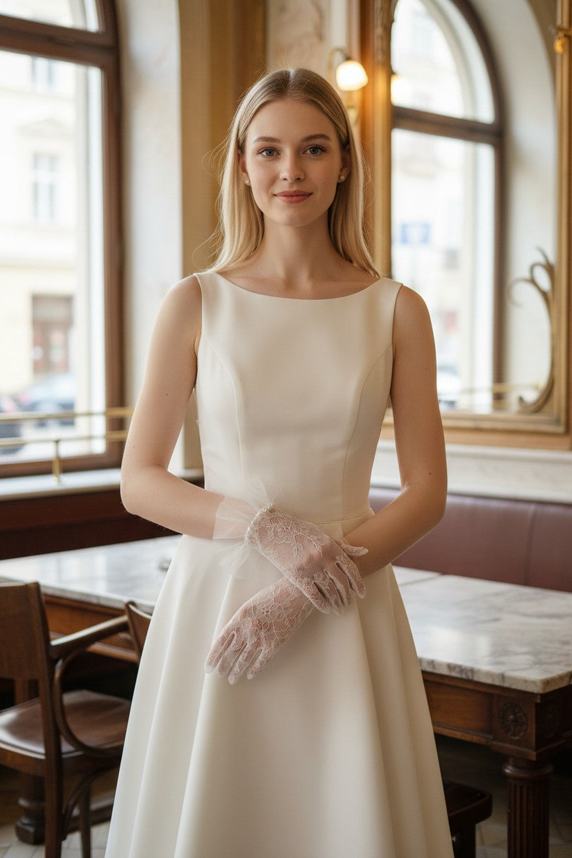 Pearl Ruffled Bridal Gloves — Short