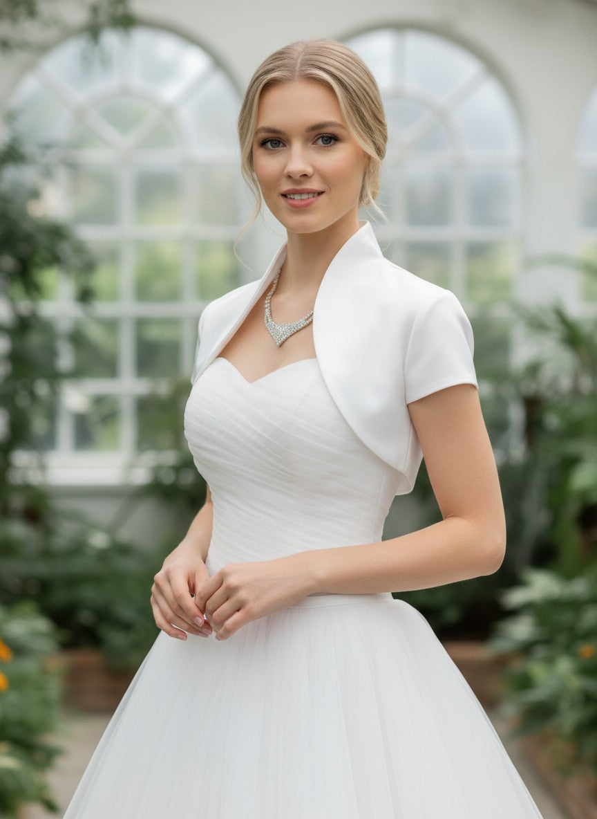 Cap Sleeve Bridal Bolero in Matte Satin — 11 Colours