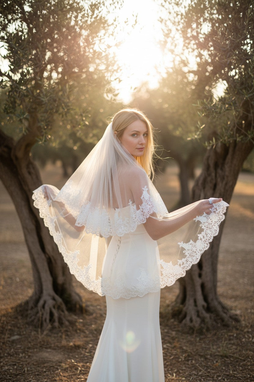 Lace Appliqué Wedding Veil — Short