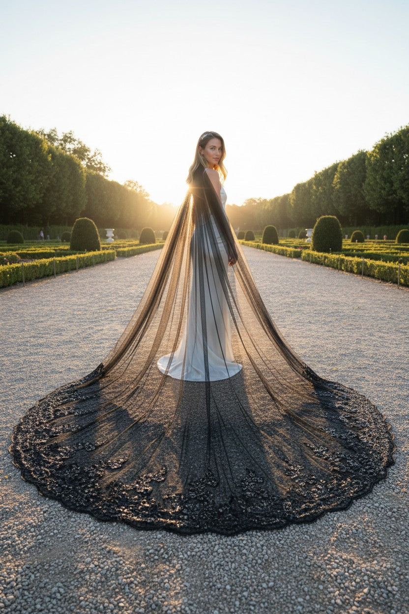 Lace Appliqué Wedding Veil — Cathedral