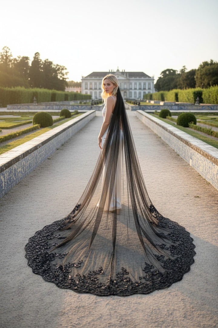 Lace Appliqué Wedding Veil — Cathedral