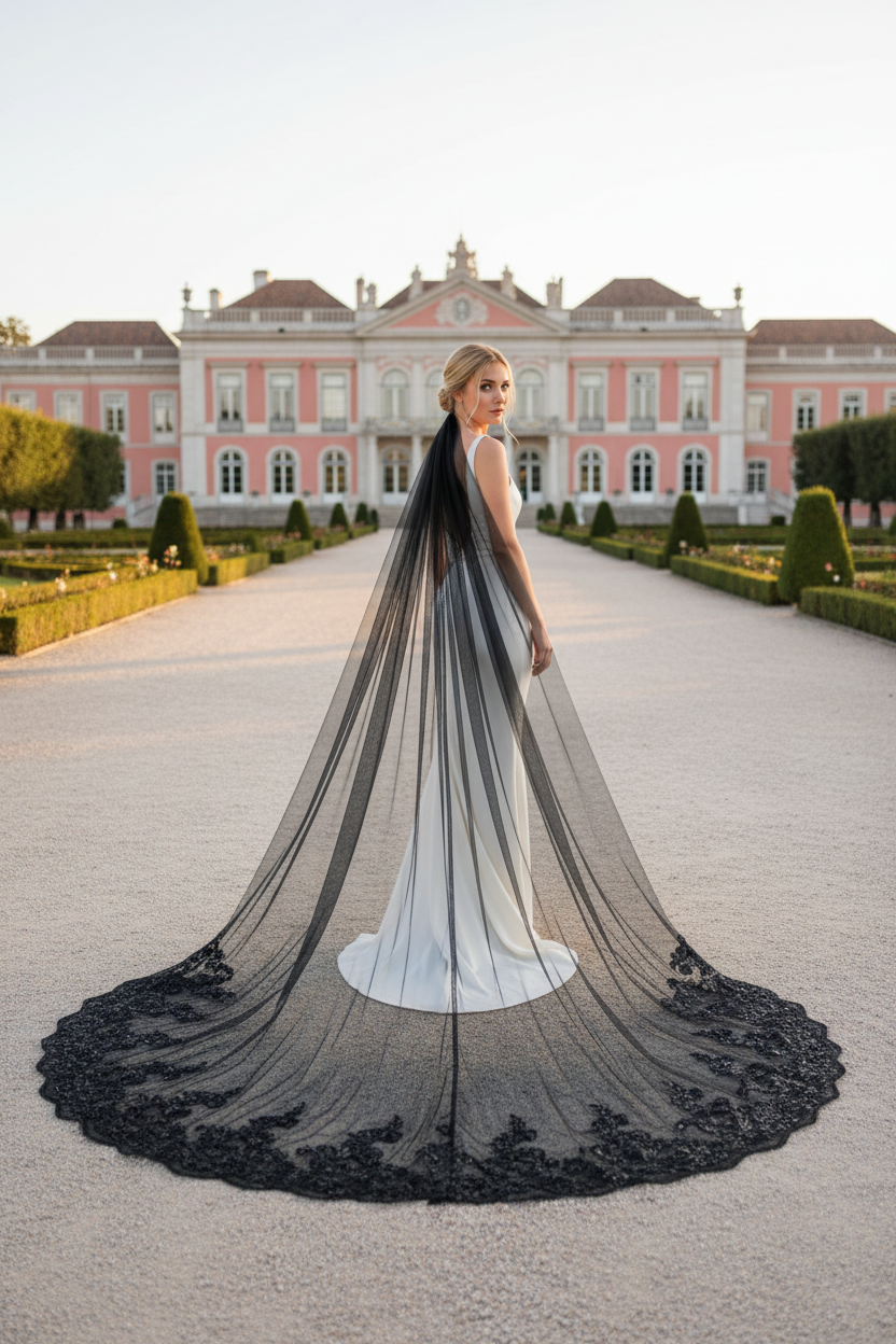 Lace Appliqué Wedding Veil — Cathedral