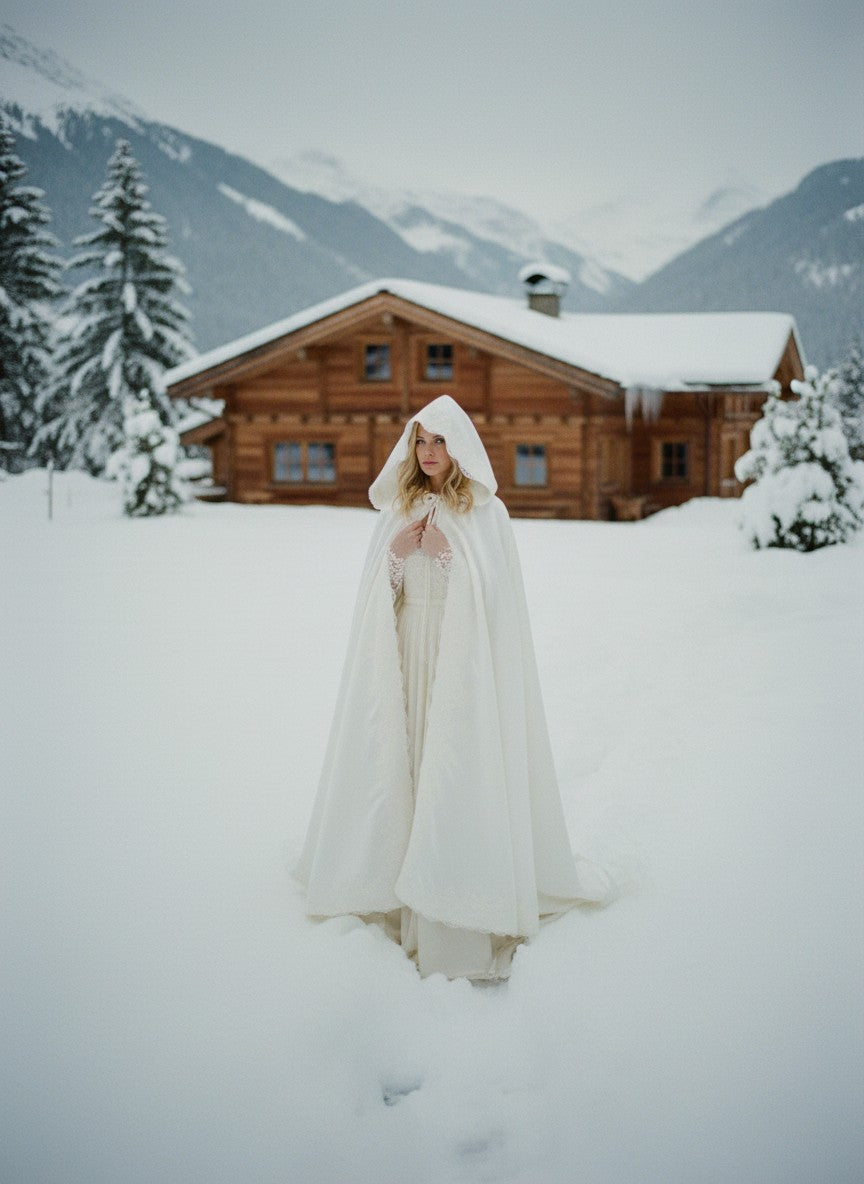 Hooded Lace Bridal Shawl — Winter, S to XL