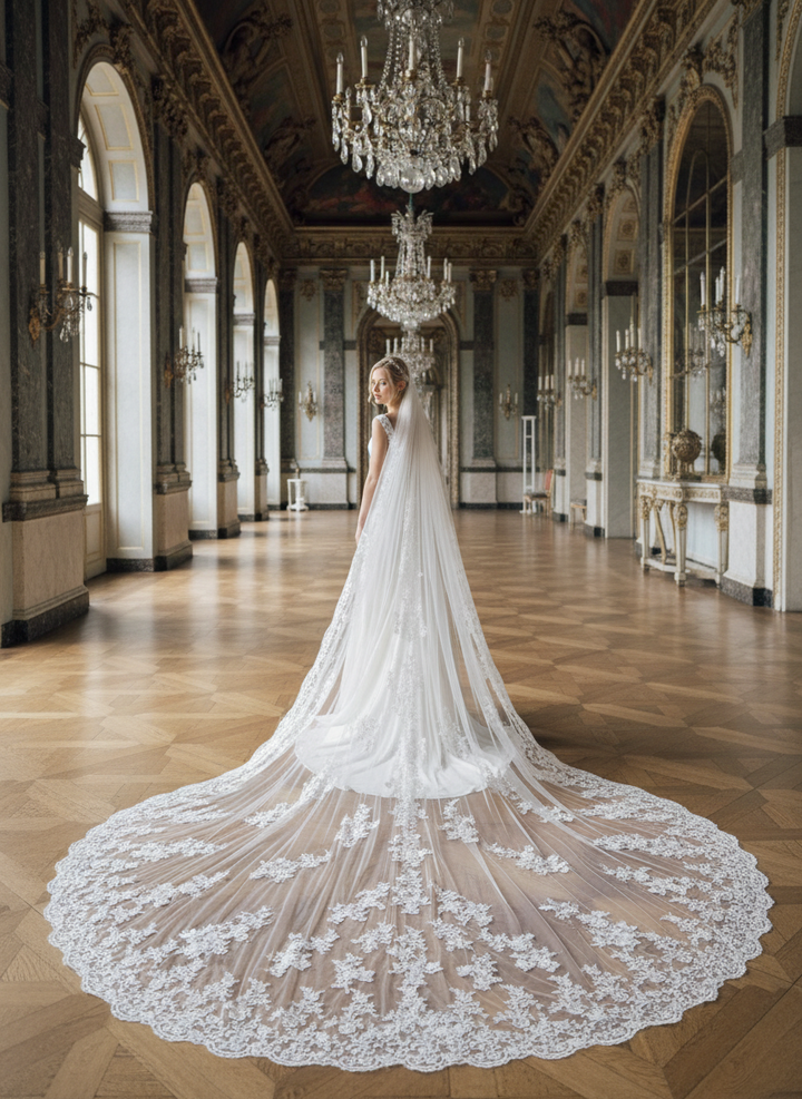 Cathedral Lace Wedding Veil — Single Tier, 300 to 500 cm