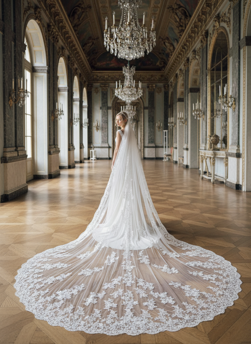 Cathedral Lace Wedding Veil — Single Tier, 300 to 500 cm