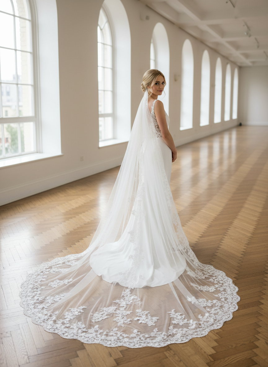 Cathedral Lace Wedding Veil — Single Tier, 300 to 500 cm