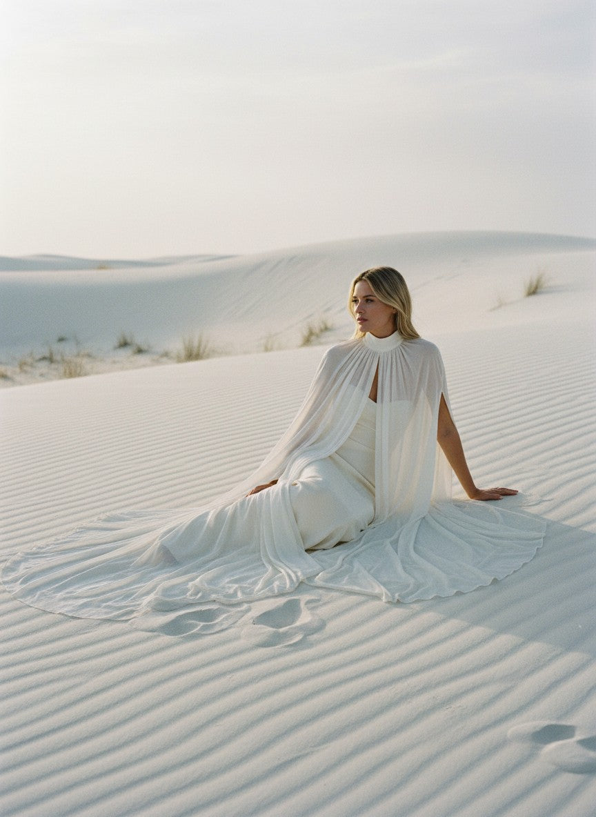 High Neck Chiffon Bridal Cape — Long, 11 Colours