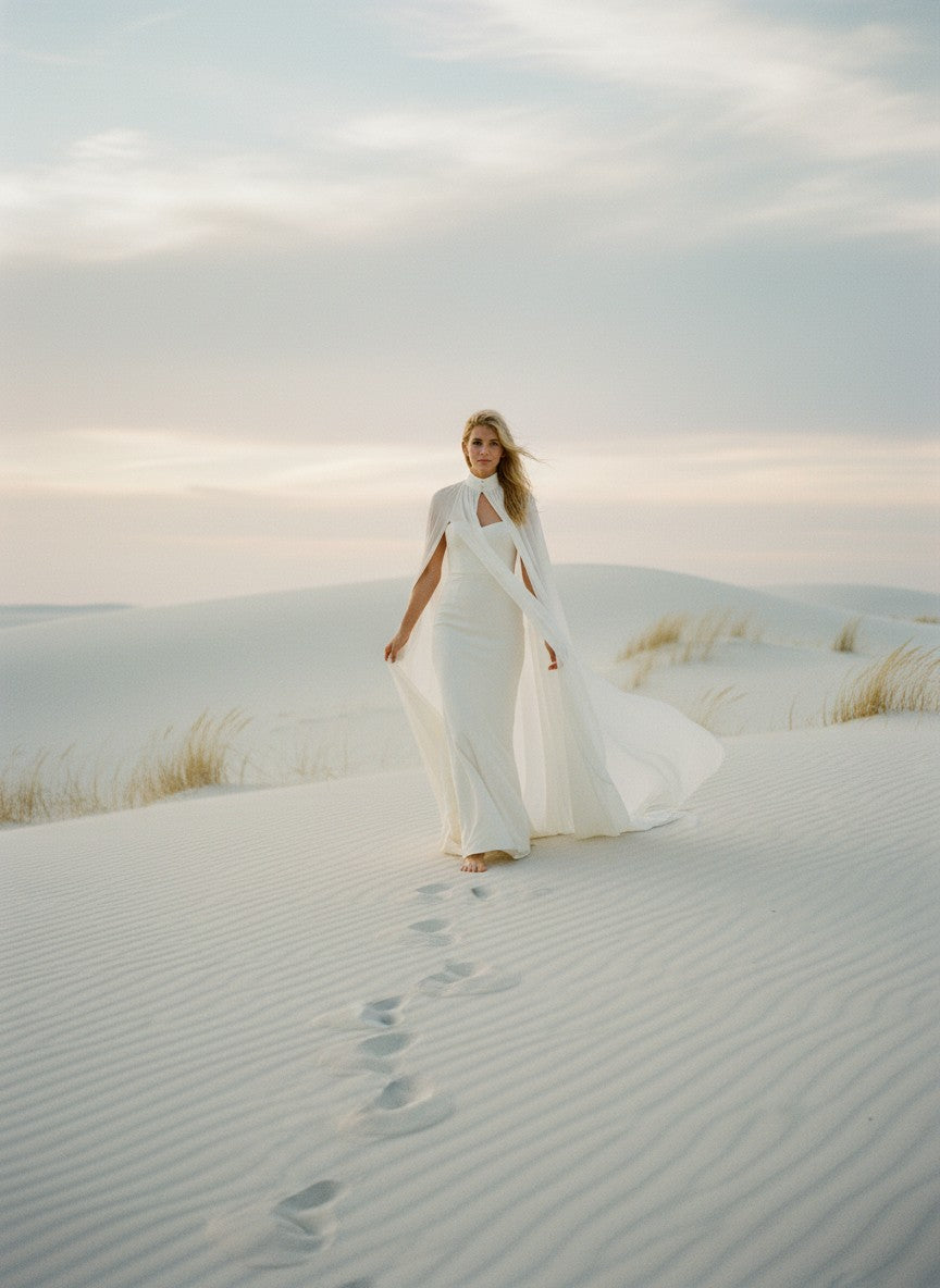 High Neck Chiffon Bridal Cape — Long, 11 Colours