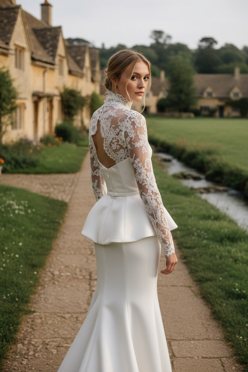 High Neck Lace Bridal Bolero — Long, XXL to 5XL