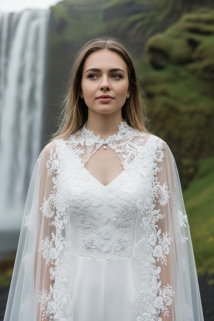 Lace Appliqué Bridal Shawl — Long, 3 Colours